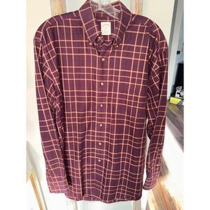 BROOKS BROTHERS‎ Men's Cotton Maroon Beige Black Check Casual Dress MD Non Iron